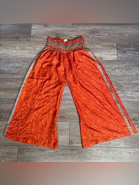 Boho Paisley Wide Leg Pants Smocked Waist Festival Vibe Pants